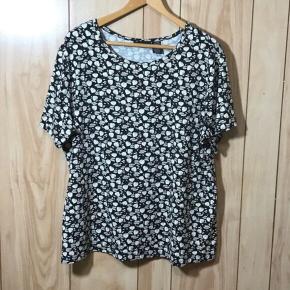 Apostrophe Brown Leaf Pattern Round Neck Short Sleeve Top 16/18W - Picture 1 of 3